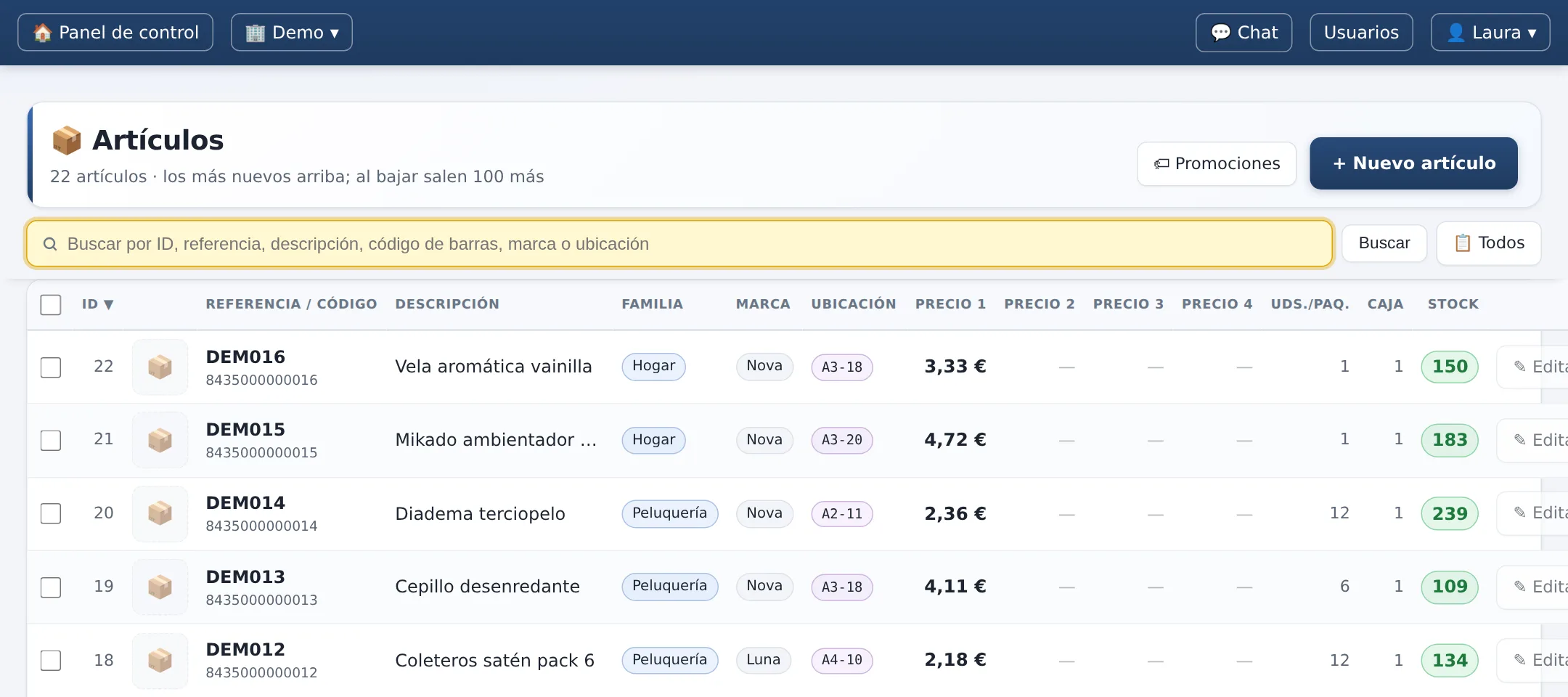 Lista de artículos